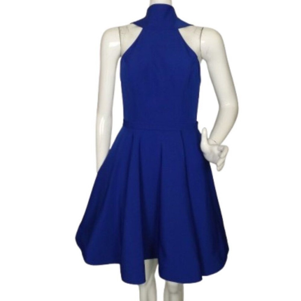 IEENA MAC DUGGAL Cocktail Dress, 6, Fit & Flare, Royal Blue, Choker neck, Mini